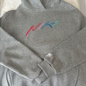 Nike Gray Hoodie with Multicolor Embroidered Script